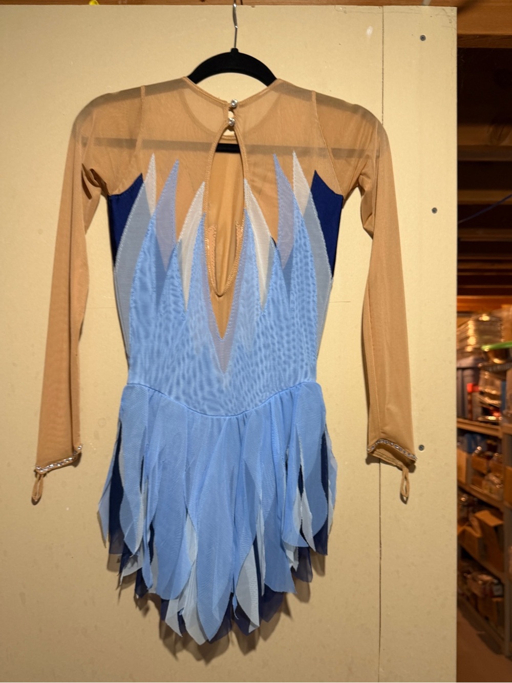 Light Blue & Nude Performance Mini Dress with Mesh Sleeves